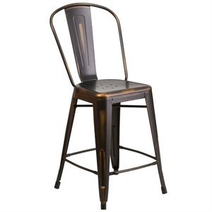 flash furniture curved metal vertical slat bar stool in distressed copper