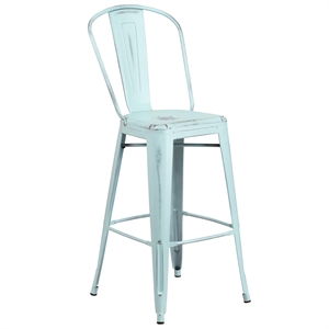 Flash Furniture 30&quot Metal Curved Slat Back Bar Stool in Distressed Green-Blue