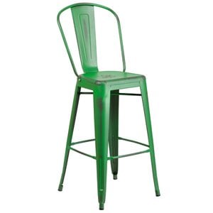 flash furniture curved metal vertical slat bar stool in distressed green