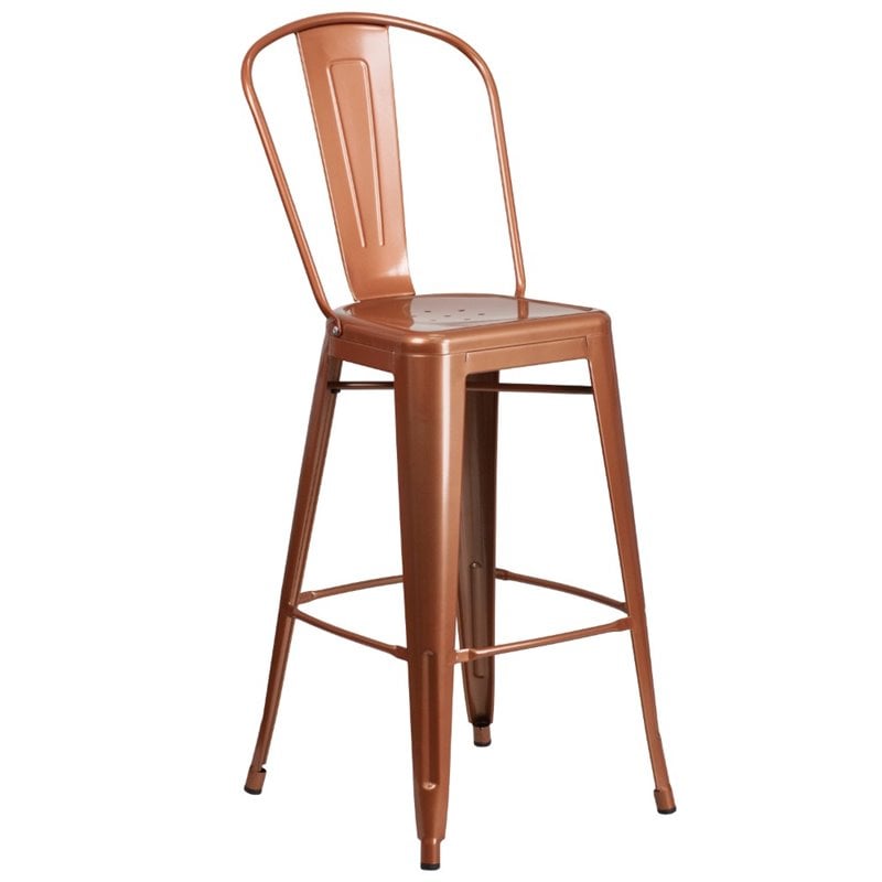 Flash Furniture 30" Metal Curved Slat Back Bar Stool in Copper Cymax