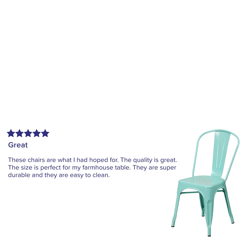 Flash Furniture Metal Curved Slat Back Dining Side Chair in Mint Green