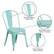 Flash Furniture Metal Curved Slat Back Dining Side Chair in Mint Green