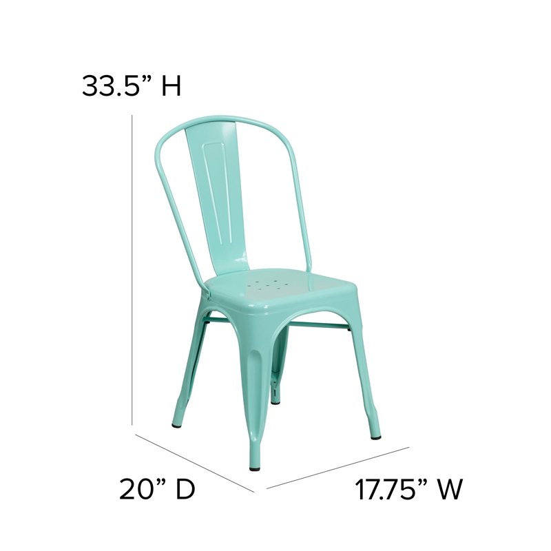 Flash Furniture Metal Curved Slat Back Dining Side Chair in Mint Green