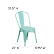 Flash Furniture Metal Curved Slat Back Dining Side Chair in Mint Green