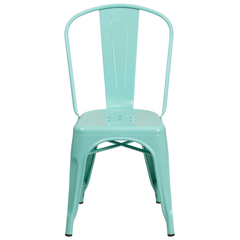 Flash Furniture Metal Curved Slat Back Dining Side Chair in Mint Green