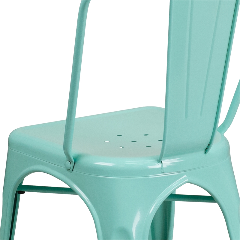 Flash Furniture Metal Curved Slat Back Dining Side Chair in Mint Green