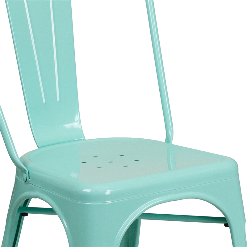 Flash Furniture Metal Curved Slat Back Dining Side Chair in Mint Green
