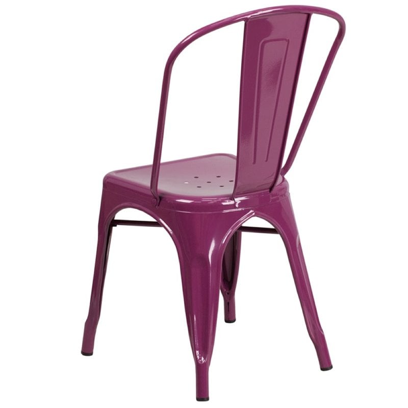 Flash Furniture Metal Curved Slat Back Dining Side Chair in Purple