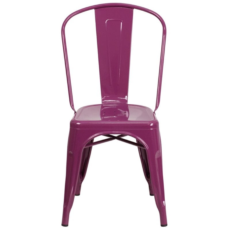 Flash Furniture Metal Curved Slat Back Dining Side Chair in Purple