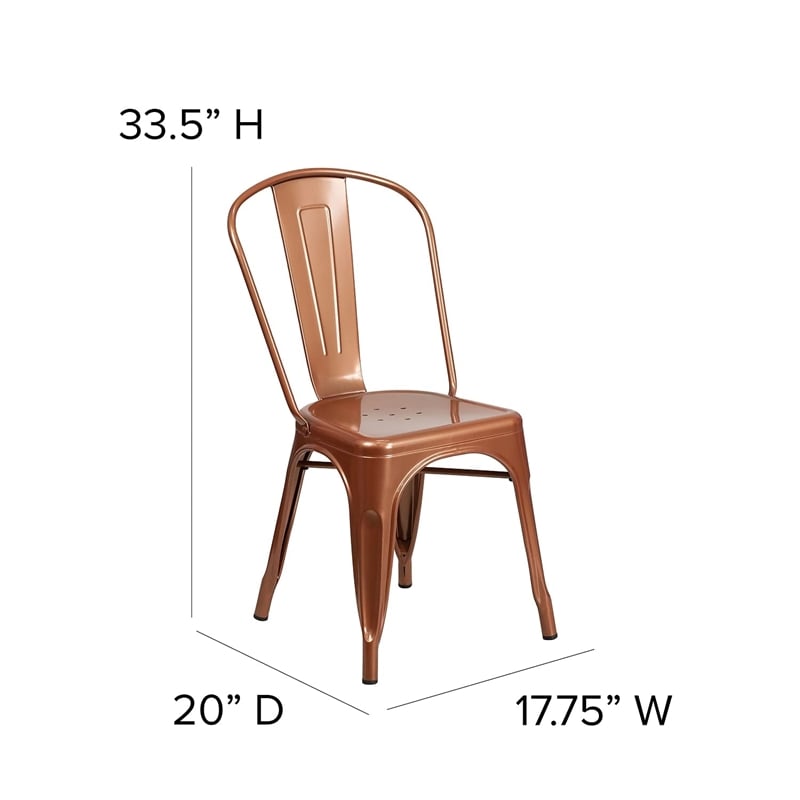 Flash Furniture Metal Curved Slat Back Dining Side Chair in Copper