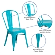 Flash Furniture Metal Curved Slat Back Dining Side Chair in Crystal Blue