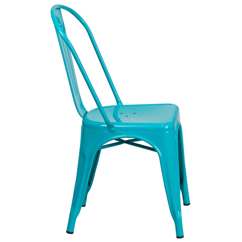 Flash Furniture Metal Curved Slat Back Dining Side Chair in Crystal Blue