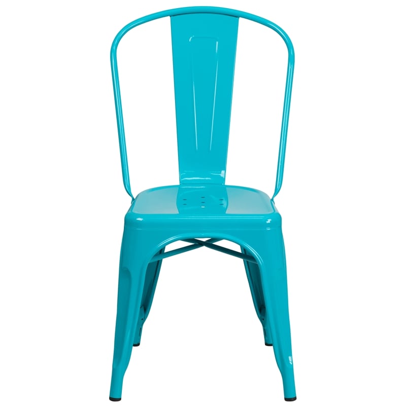Flash Furniture Metal Curved Slat Back Dining Side Chair in Crystal Blue