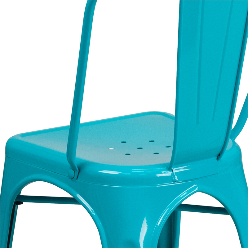 Flash Furniture Metal Curved Slat Back Dining Side Chair in Crystal Blue