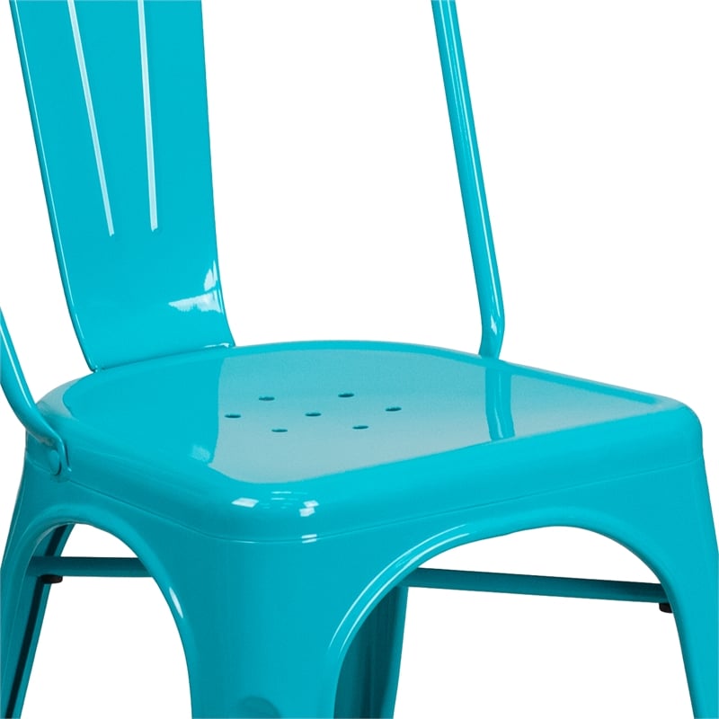 Flash Furniture Metal Curved Slat Back Dining Side Chair in Crystal Blue