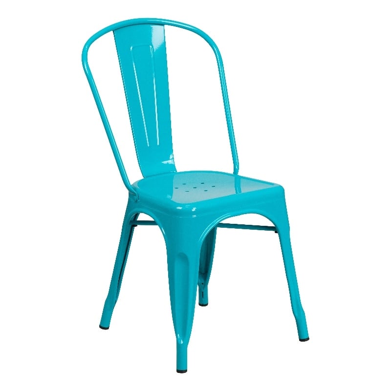Flash Furniture Metal Curved Slat Back Dining Side Chair in Crystal Blue