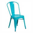 Flash Furniture Metal Curved Slat Back Dining Side Chair in Crystal Blue