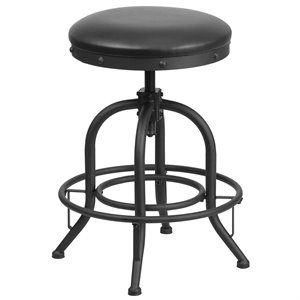 flash furniture rustic lift leather swivel seat bar stool in black