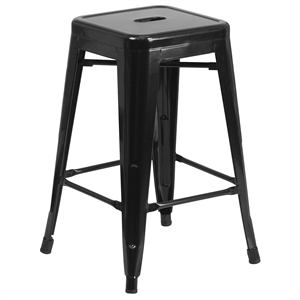 Flash Furniture 24&quot Metal Backless Counter Stool in Distressed Green-Blue