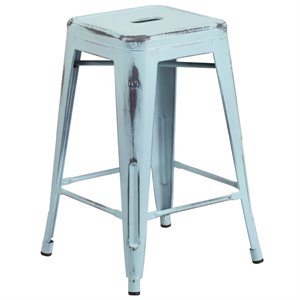 flash furniture stackable industrial metal backless bar stool in distressed greenblue