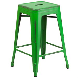 flash furniture stackable industrial metal backless bar stool in distressed green