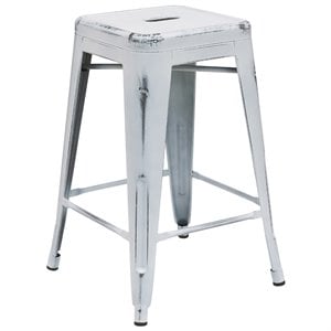 flash furniture stackable industrial metal backless bar stool in distressed white