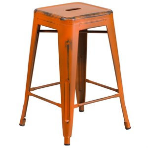 flash furniture stackable industrial metal backless bar stool in distressed orange