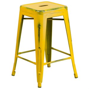flash furniture stackable industrial metal backless bar stool in distressed yellow