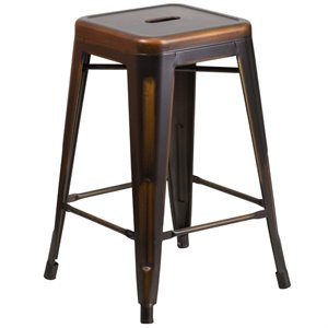 flash furniture stackable industrial metal backless bar stool in distressed copper