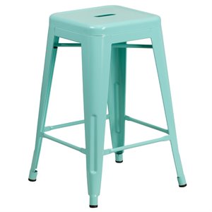 flash furniture stackable industrial metal backless bar stool in mint green