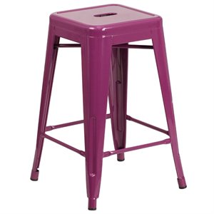 flash furniture stackable industrial metal backless bar stool in purple