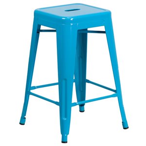 flash furniture stackable industrial metal backless bar stool in crystal teal blue