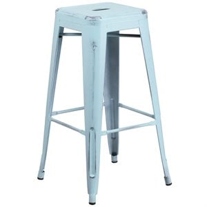 Flash Furniture 30&quot Metal Backless Bar Stool in Distressed Green-Blue