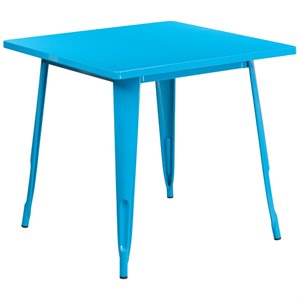 flash furniture contemporary industrial metal dining table in crystal blue