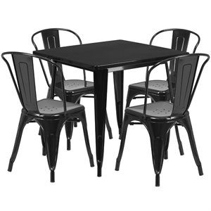 flash furniture contemporary industrial metal dining set in black with vertical slat chairs