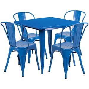 flash furniture contemporary industrial metal dining set in blue with vertical slat chairs