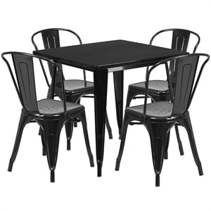 Flash Furniture 5 Piece 31.5&quot Square Metal Dining Set in Green