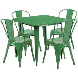 flash furniture contemporary industrial metal dining set in green with vertical slat chairs