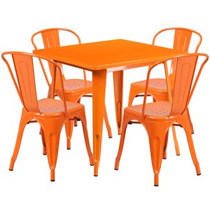 Flash Furniture 5 Piece 31.5&quot Square Metal Dining Set in Orange