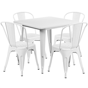 Flash Furniture 5 Piece 31.5&quot Square Metal Dining Set in White
