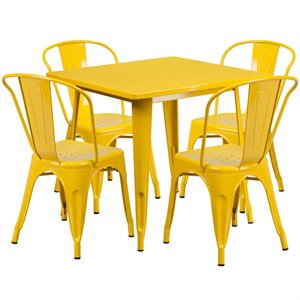flash furniture contemporary industrial metal dining set in yellow with vertical slat chairs