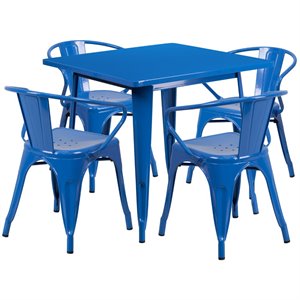 flash furniture contemporary industrial metal dining set in blue with curved low back chairs