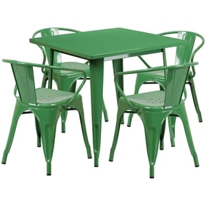 Flash Furniture 5 Piece 31.5&quot Square Metal Dining Set in Green