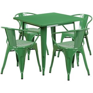flash furniture contemporary industrial metal dining set in green with curved low back chairs