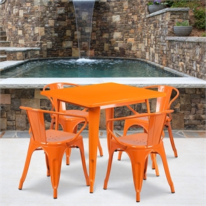 Flash Furniture 5 Piece 31.5&quot Square Metal Dining Set in Orange