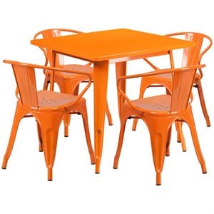flash furniture contemporary industrial metal dining set in orange with curved low back chairs