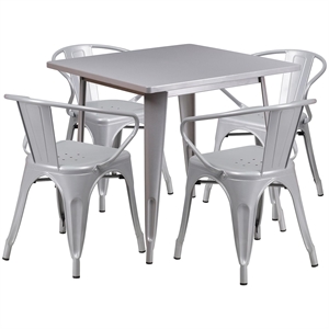 Flash Furniture 5 Piece 31.5&quot Square Metal Dining Set in Silver