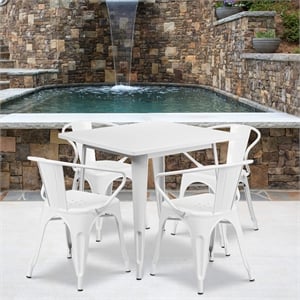 Flash Furniture 5 Piece 31.5&quot Square Metal Dining Set in White