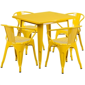 Flash Furniture 5 Piece 31.5&quot Square Metal Dining Set in Yellow