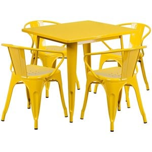 flash furniture contemporary industrial metal dining set in yellow with curved low back chairs